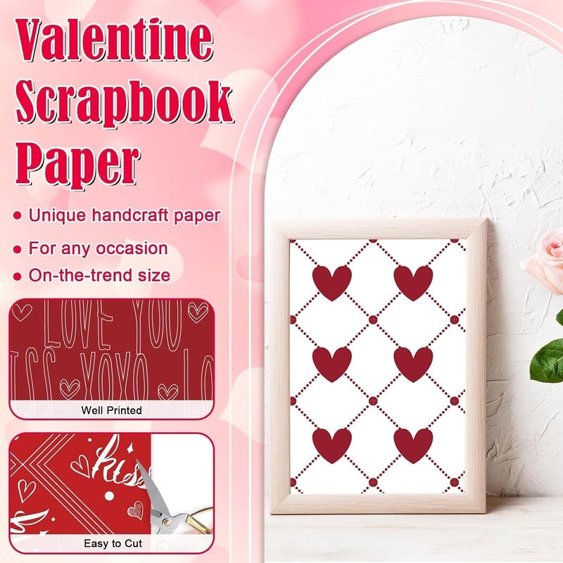 EggSun 48Pcs Heart Pink Scrapbook Paper Pad, 12x12 Inch Colorful Love Decorative Craft Paper for Junk Journal Supplies, DIY Cards, and Photo Albums, Aesthetic Craft Supplies for Kids and Adults - Image 3